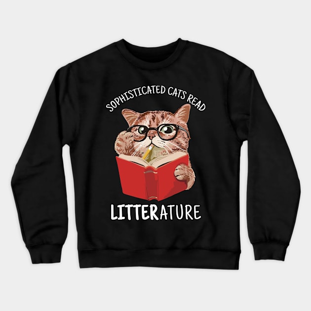 Cute Kitten Reading a Book Funny Crewneck Sweatshirt by creative